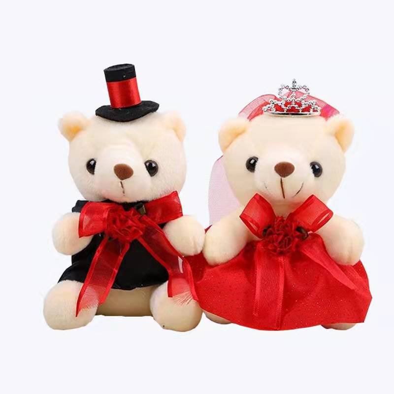 婚车对熊车头公仔毛绒布娃娃装饰情侣婚纱小熊抱心熊婚庆布置用品