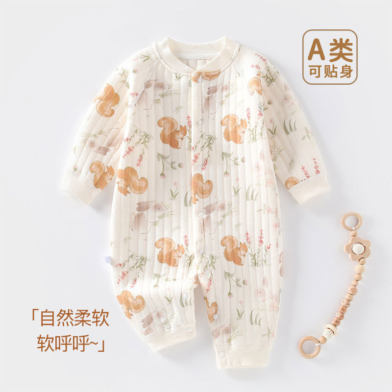 宝宝衣服三层保暖加厚夹丝秋冬季春款男女新生儿连体衣婴幼儿爬服