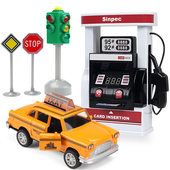 儿童加油站玩具模型仿真小汽车男孩宝宝益智过家家玩具加油机 士