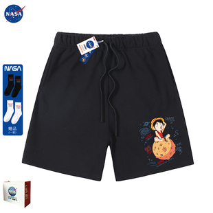 宽松大码 子 男士 男款 夏季 海贼王路飞短裤 五分运动裤 NASA联名沙滩裤
