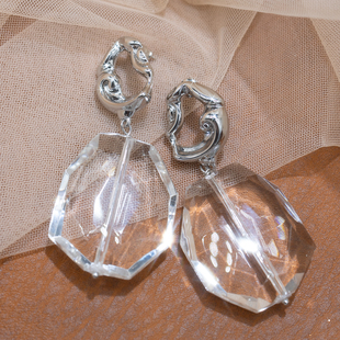 王菲同款大颗透明水晶欧美风时尚个性设计轻奢高级感夸张长款耳环