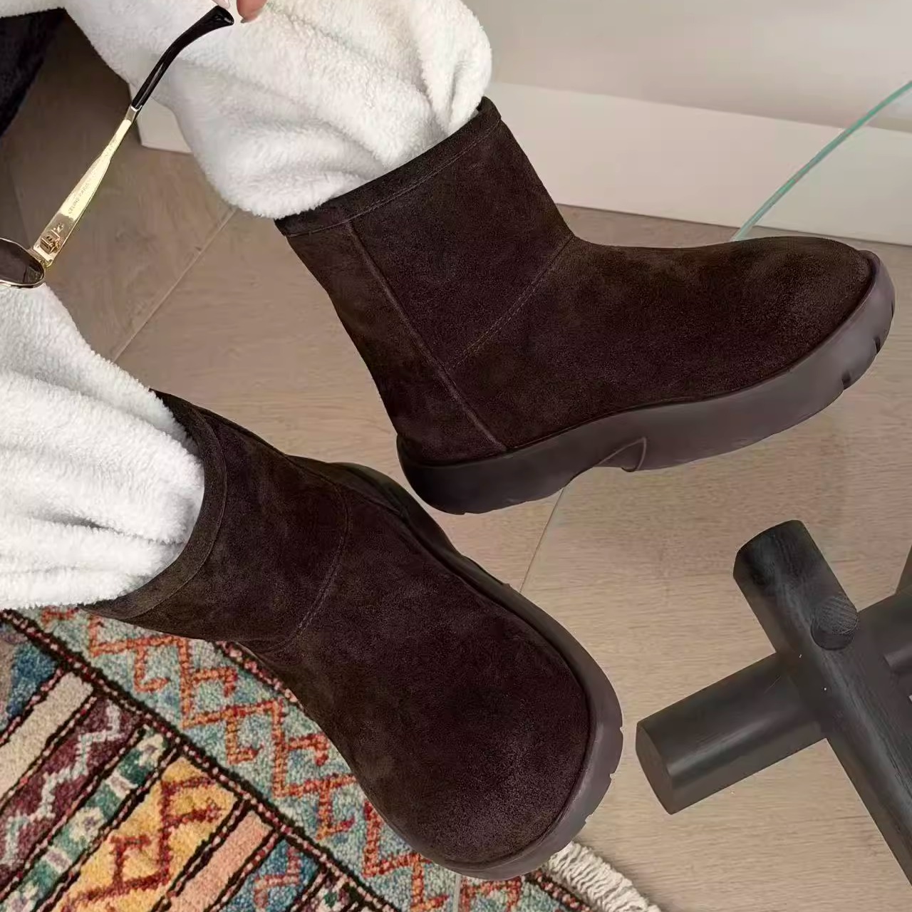 诗歌兰加绒雪地靴女2025秋冬新款