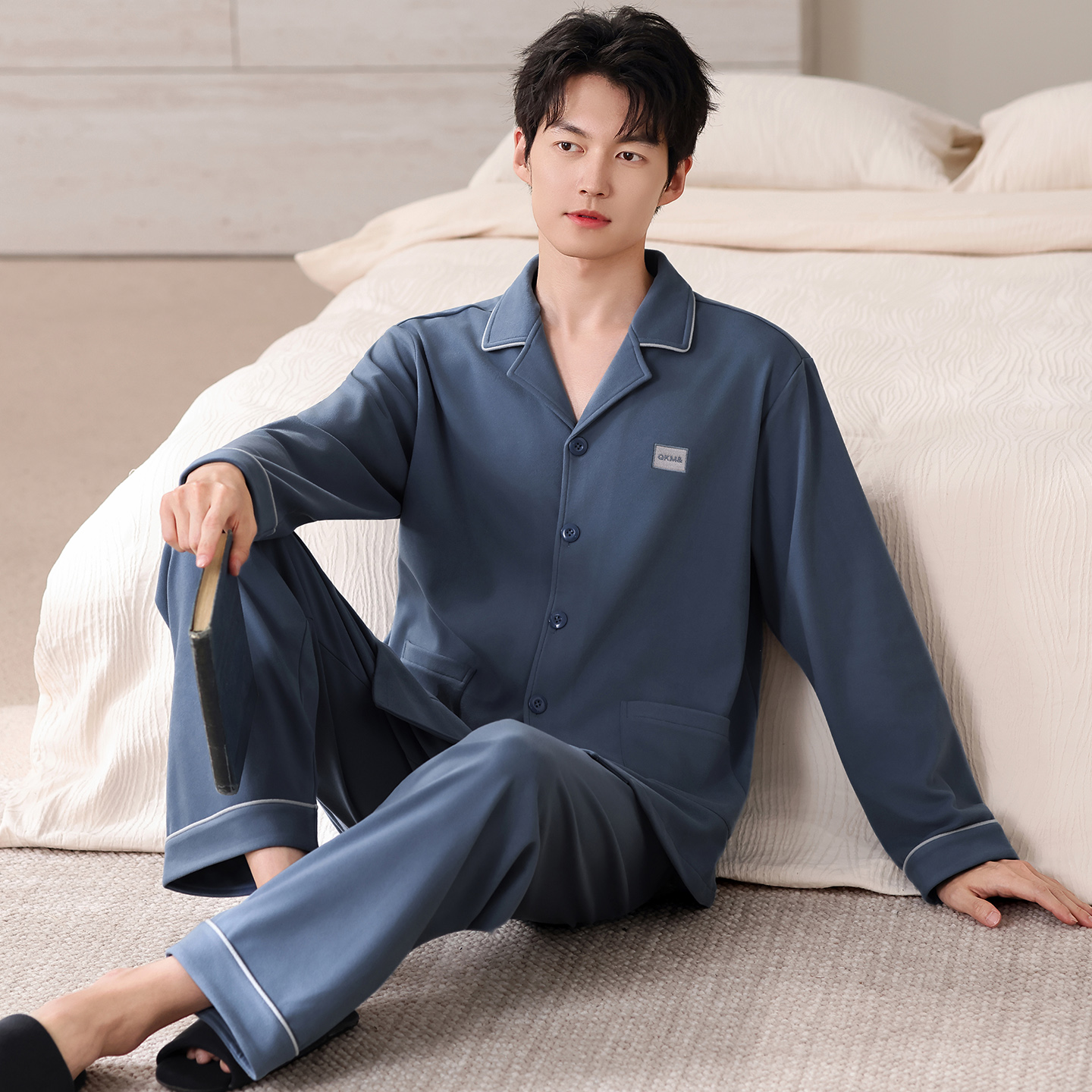 德绒男士睡衣秋冬季加绒保暖套装