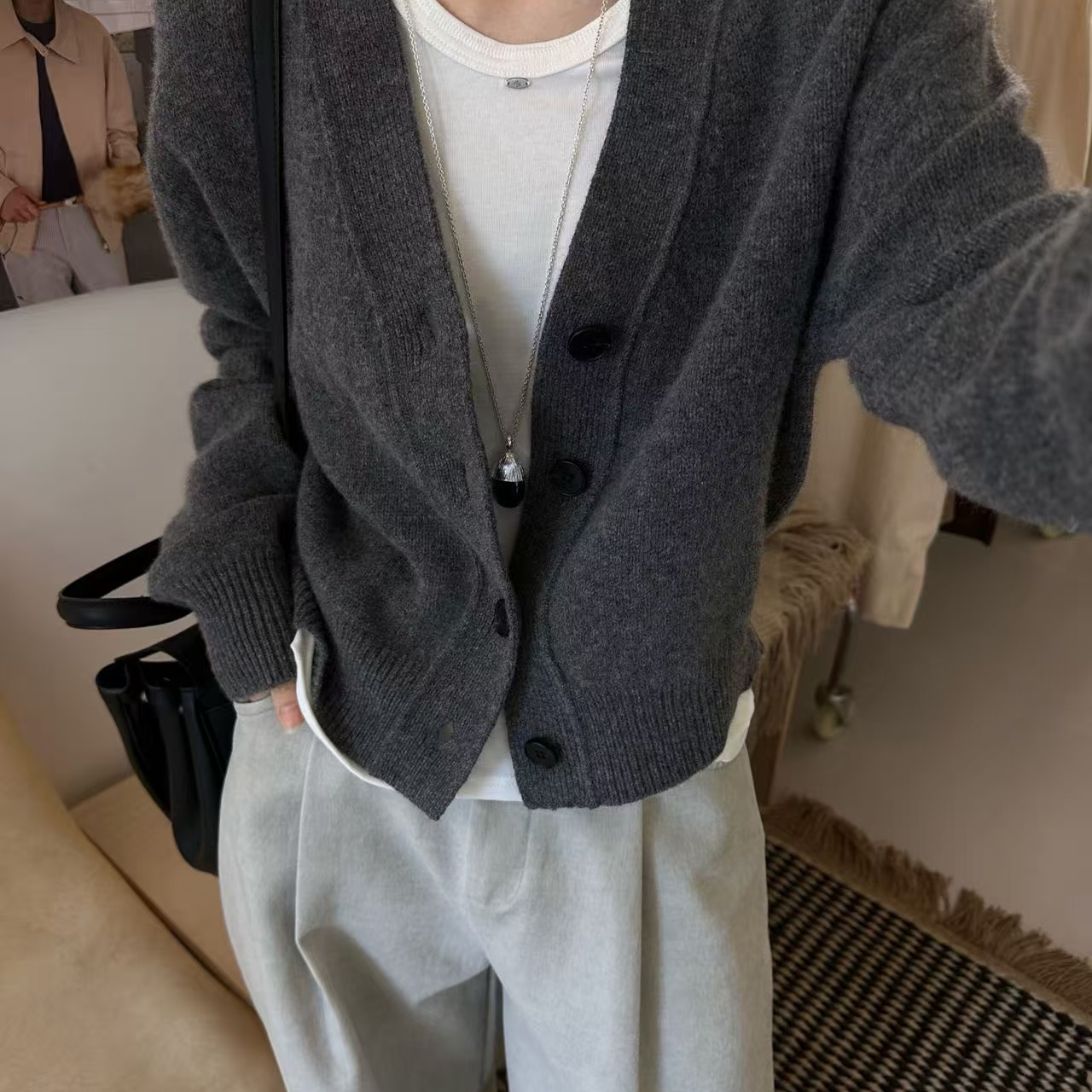 全羊毛针织外套女2025秋款V领单排扣长袖毛衣时尚显瘦上衣开衫ins