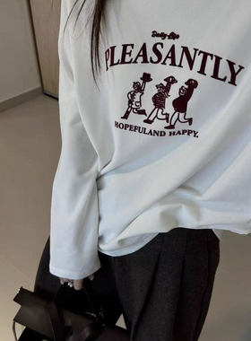 特价处理不退换one长袖T恤打底衫女外磨毛印花上衣