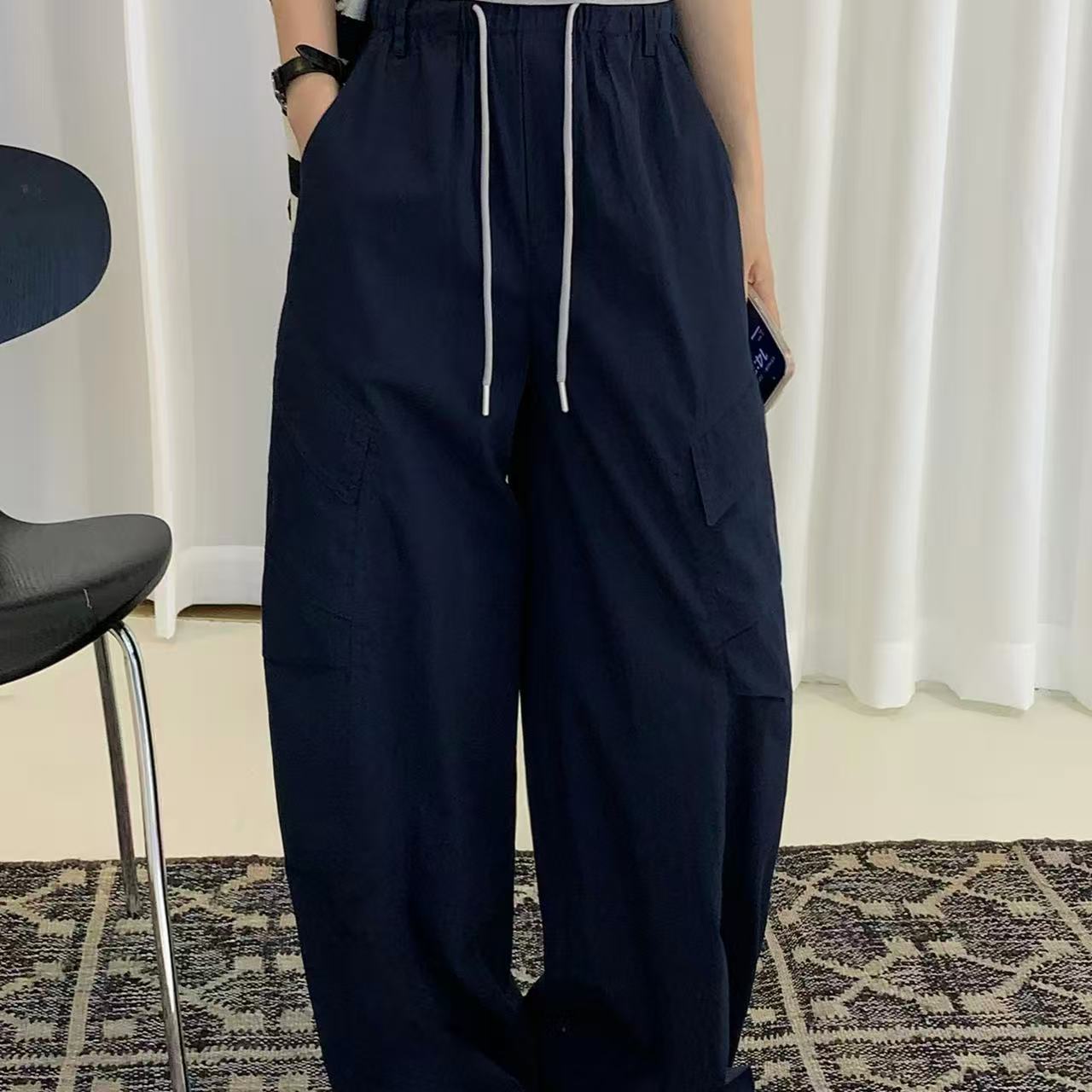 zuowooom左维8228工装裤女夏季薄款松紧抽绳休闲直筒裤阔腿裤ZW潮