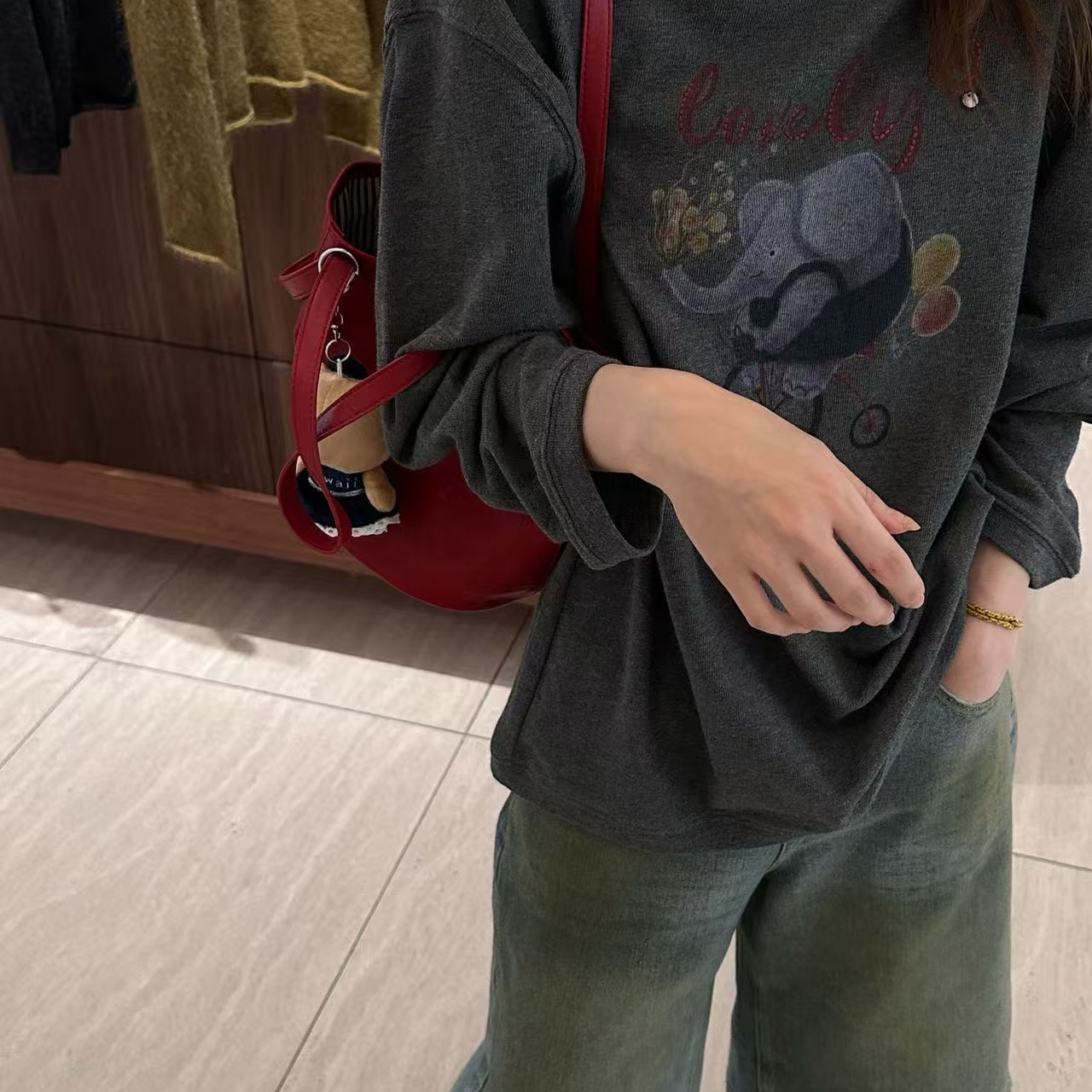 one特价福利不退不换100棉打底衫长袖T恤上衣大象卡通印花