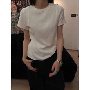 韩国one12595短袖T恤女春夏时尚显瘦百搭弹力修身螺纹棉打底上衣