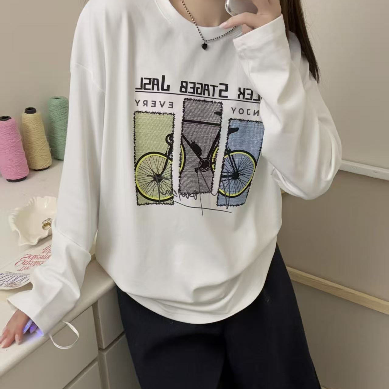 福利款 不退换 看好再拍 yhs自行车印花T恤长袖