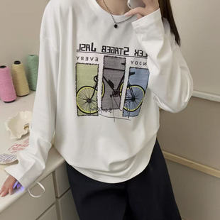 福利款 不退换 看好再拍 yhs自行车印花T恤长袖