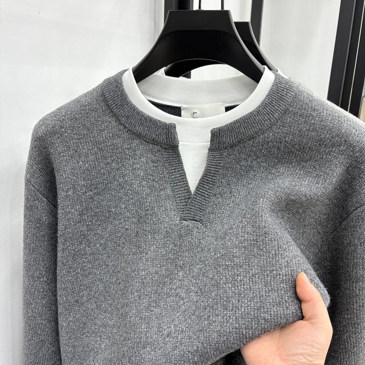 V字领宽松型冬季青春活力风套头针织衫/毛衣