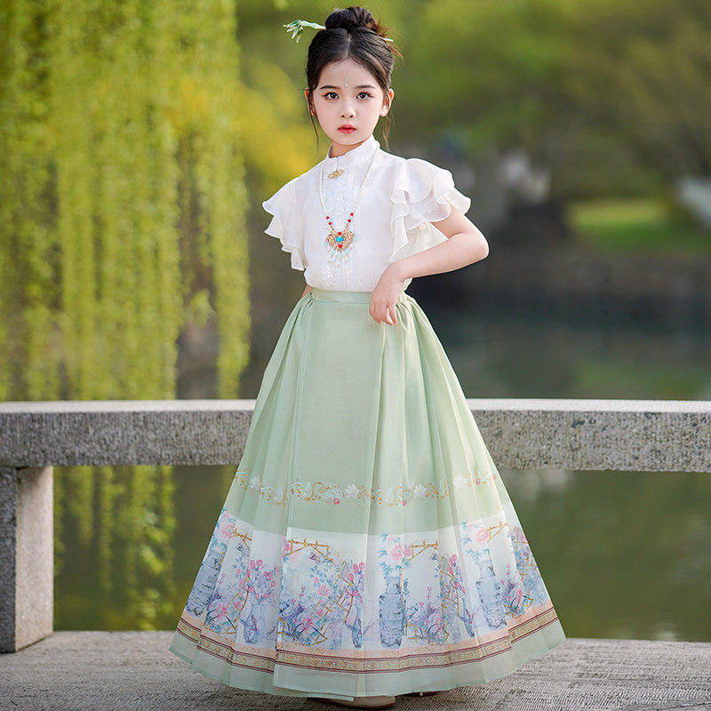 女童国风马面裙套装薄款古风汉服大童新中式儿童夏季洋气唐装夏装