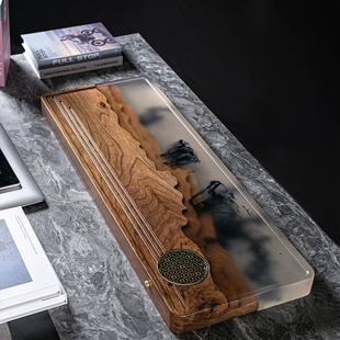 北美胡桃木实木茶盘2026新款环氧树脂河流排水盘禅意水墨干湿两用