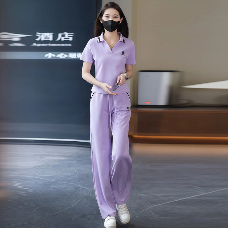 时尚运动套装女2026夏季新款小个子洋气减龄百搭显瘦翻领短袖套装