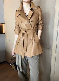 绵羊皮风衣外套 束腰中长款 100%绵羊皮真皮皮衣女秋新款 时尚