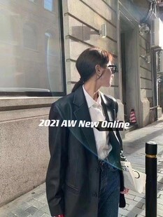 皮夹克西服外套大码 绵羊皮西服女2025新款 宽松海宁真皮皮衣中长款