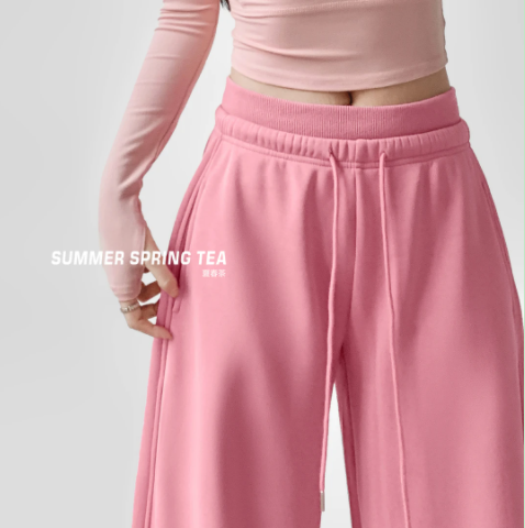 夏春茶美式卫裤运动裤2025冬季新款微弯刀阔腿休闲裤加绒裤子弯刀,女装/女士精品,卫裤,淘宝优惠券,粉丝福利购,淘宝优惠卷
