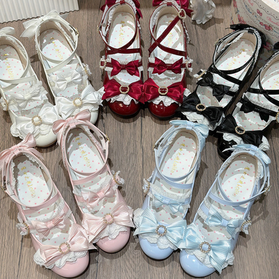 意向金「情语之约」魔女之夜原创lolita坡跟鞋甜美蝴蝶结圆头单鞋