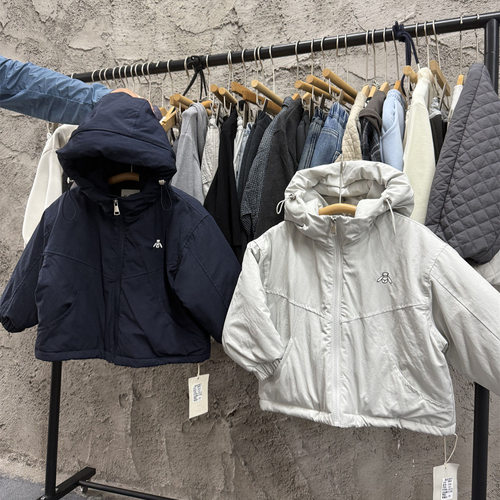 2025儿童冬季美式刺绣小羊棉服外套男女宝宝宽松夹棉连帽棉衣夹克