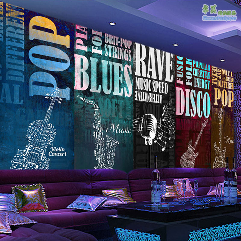 3d创意涂鸦音乐乐器墙纸餐厅烧烤店酒吧ktv壁画个性背景墙壁纸8d