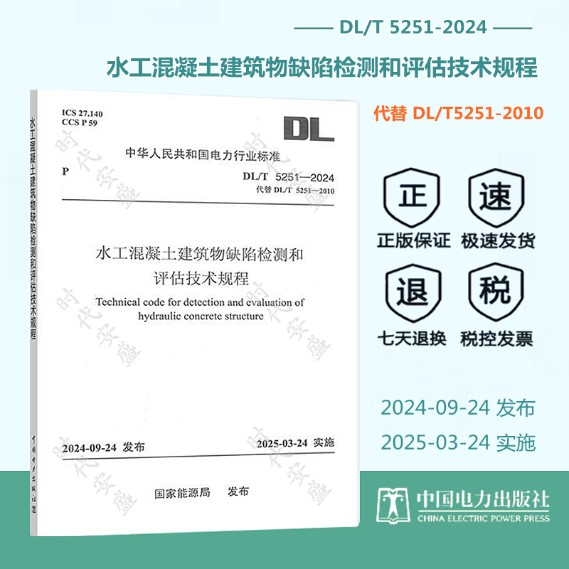 【正版】DL/T 5251-2024 水工混凝土建筑物缺陷检测和评估技术规程 （代替 DL/T 5251-2010)  电力行业标准