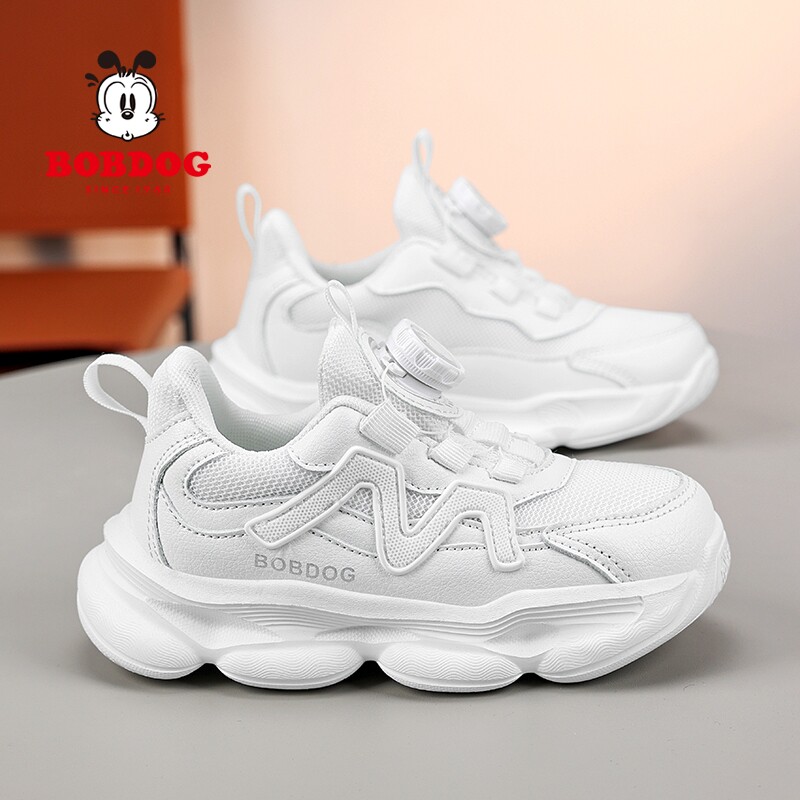 巴布豆儿童小白鞋春秋季网面透气男童鞋子轻便软底女童白色运动鞋