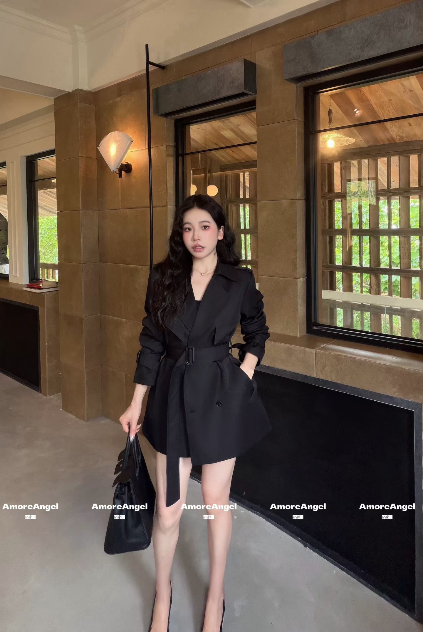 韩版英伦风翻领双排扣绑带收腰纯色风衣外套女秋季新款百搭上衣