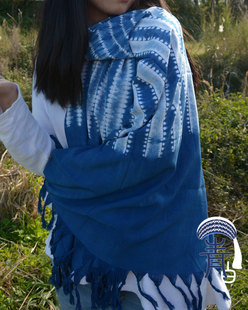 青白原创：云南大理白族植物板蓝根古法蓝染纯手工扎染围巾 披肩