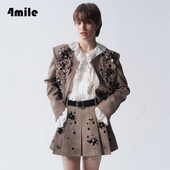 4MILE 重工手工亮片复古繁花短外套晕染小香风高腰显瘦百褶裙