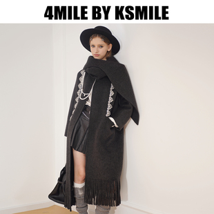 游牧穿行手工镶钻长款 KSMILE 流苏绵羊毛波嬉风大衣 4MILE