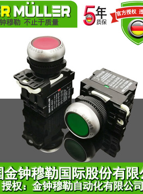 带灯平头按钮机器开关M22-DL-G/K10防水平钮自锁复位控制钮子开关