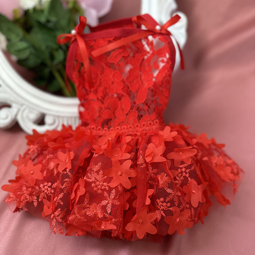狗狗连衣裙礼服猫咪夏款红色