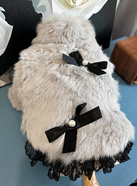 JLSC烟灰色宠物獭兔皮草外套狗狗名媛高定冬装新年圣诞万圣节猫咪