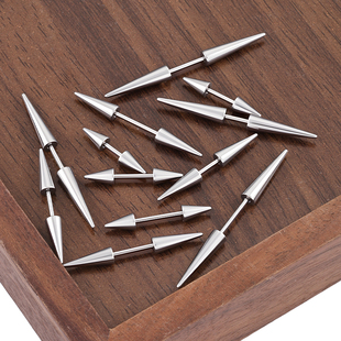 钛钢螺旋双头尖锥形耳钉耳饰朋克风长杆耳环DIY配件螺丝服饰辅料