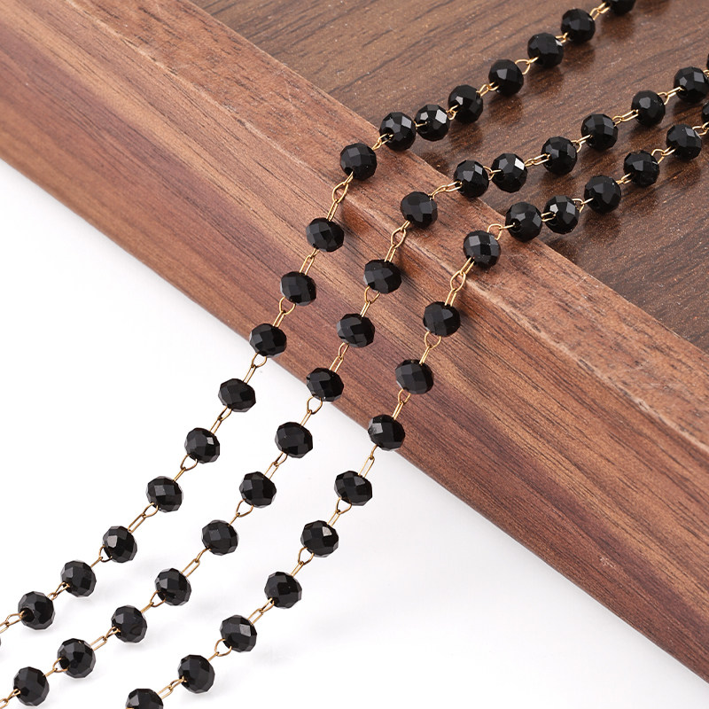 钛钢切面黑色串珠链条饰品diy项链手链配件精致手工发簪流苏链子