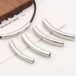 抛光钛钢弯管通孔方管饰品diy项链手链配件皮绳长管手工材料配饰