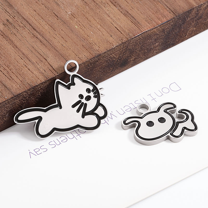 钛钢卡通小狗小猫吊坠DIY饰品