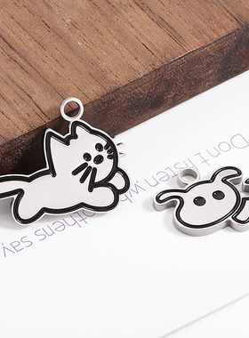 钛钢卡通小狗小猫吊坠DIY饰品