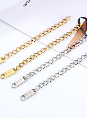 钛钢尾链加长链金色链子带尾牌刻字K18饰品延长链时尚搭配件尾饰