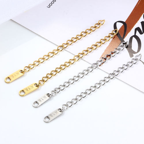 金色带尾牌刻字k18饰品延长链