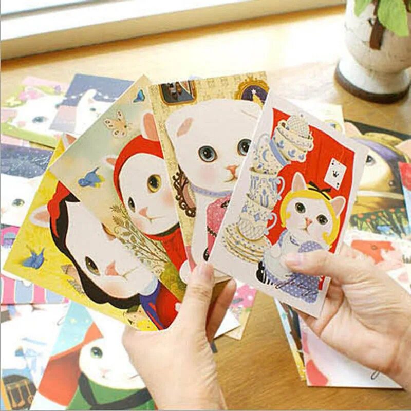 韩版创意明信片 小清新萌宠贺卡 宠物猫咪明信片 可爱动物 散装