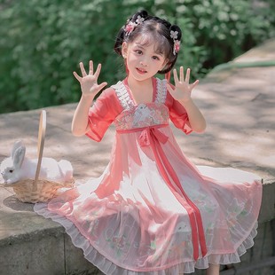 短袖 啾啾 女童汉服夏装 中式 裙子儿童古装 连衣裙超仙中国风服装