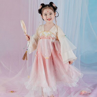 《蝶恋花 》汉服女童春装女宝宝古风超仙连衣裙唐装小女孩中国风