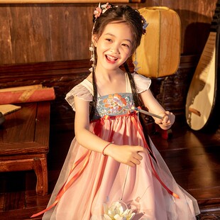 汉服女童中国风夏装小女孩古风超仙吊带连衣裙儿童薄款古装襦裙