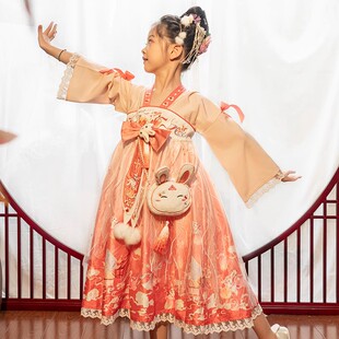 玉兔  《清仓》春季定制款女童汉服中国风唐装小女孩古风连衣裙