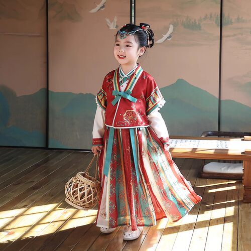 小玄女 汉服女童春秋敦煌古风改良儿童古装舞蹈服小女孩半臂套装