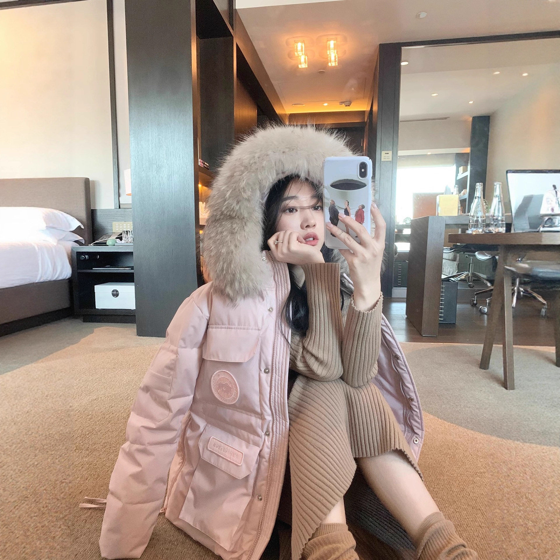 丹麦之冬极寒羽绒服大毛领粉色