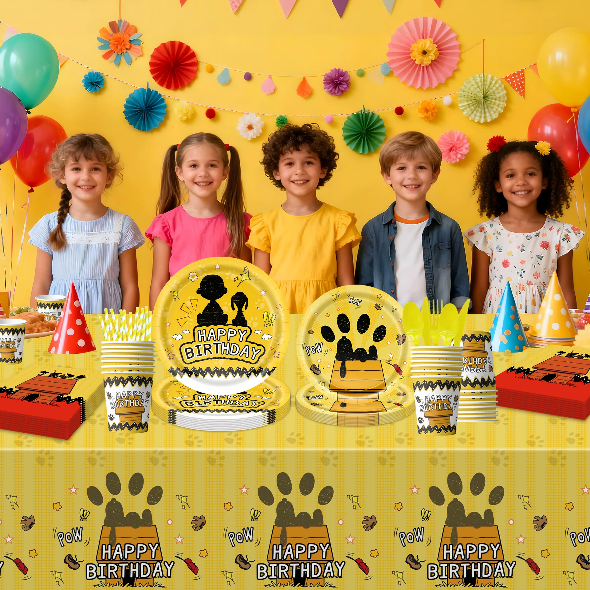 黄色狗狗脚丫印花纸盘纸巾用品