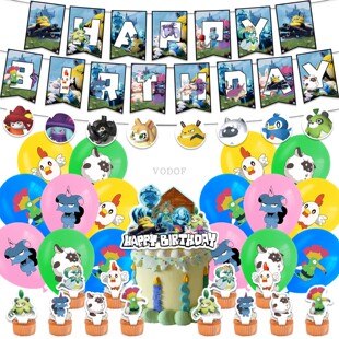 Palworld生日派对装 饰拉旗气球蛋糕插排派对用 幻兽帕鲁Happy 新品