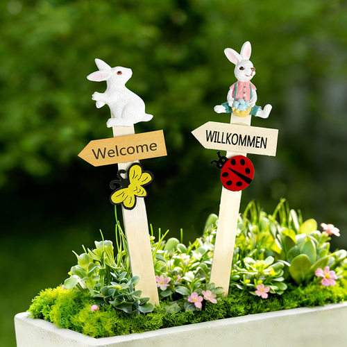 复活节树脂兔子木质地插牌